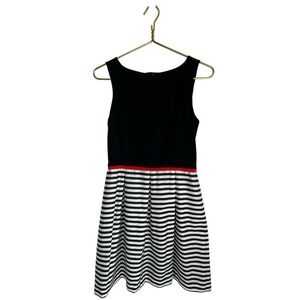 NWT Judith & Charles Fit Flare Dress 8 Black Sleeveless Striped Detail Lined Red